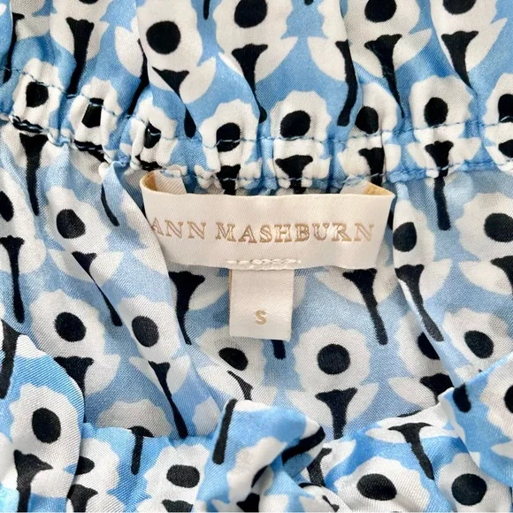 Ann Mashburn Silk Blue Floral Print Blouse Top Size Small Long Sleeve High Neck - Picture 5 of 6